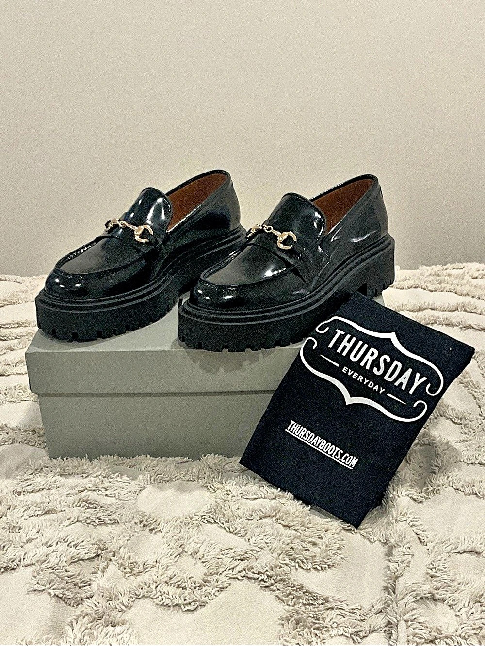 Thursday Black/Gold Penny Platform Loafers - 6.5 NEW